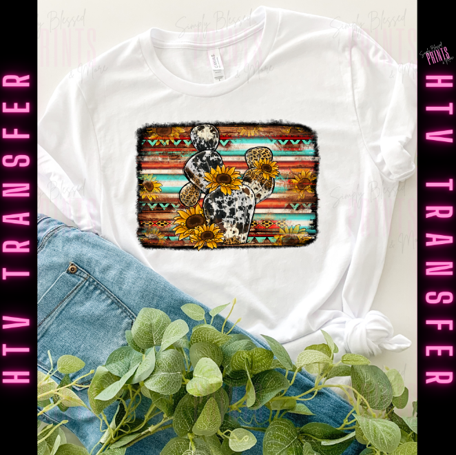 Serape Cow Cactus Transfer